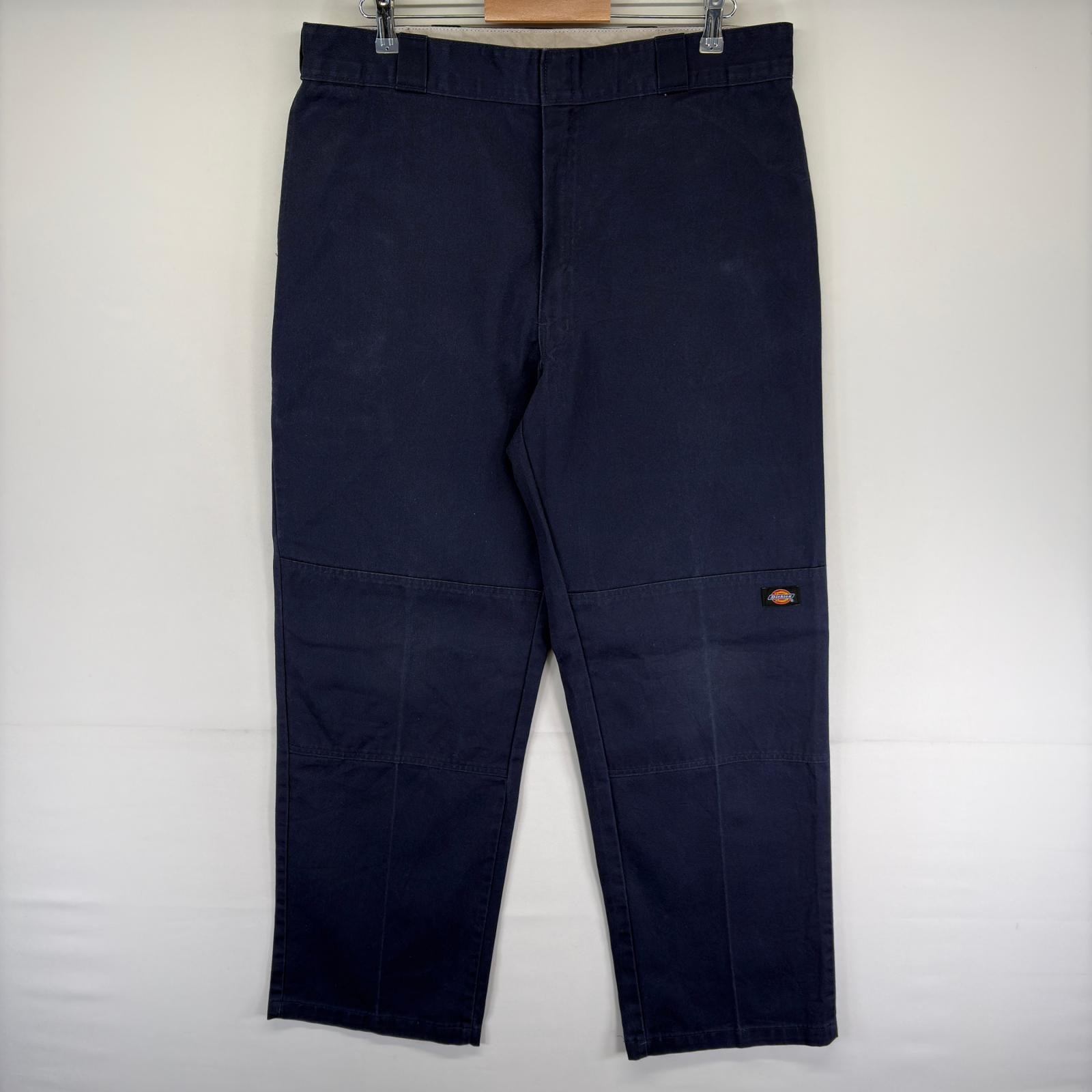古着 ディッキーズ Dickies パンツ ワーク ワンポイントロゴ ジッパーフライ ダブルニー ツールポケット W38 L34  ネイビー系 メンズ