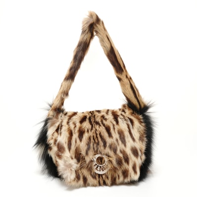 フェンディ FENDI ヒョウ柄 ラビットファー ショルダーバッグ【中古】
