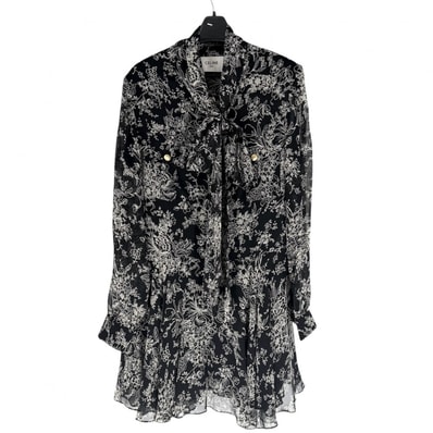 CELINE セリーヌ ワンピース 花柄 ボウタイ 長袖 アパレル 服 38 ブラック 黒 ベージュ ゴールド金具 シルク レディース 美品【中古品】