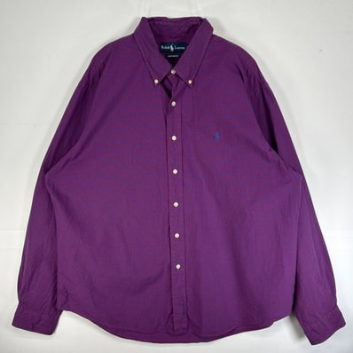 古着 ラルフローレン RALPH LAUREN 長袖シャツ ロゴ 刺繍 チェック 大きいサイズ 14041 パープル系 マルチカラー メンズ
