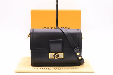 美品 LOUIS VUITTON ルイ・ヴィトン LVロック カーフレザー ドーフィーヌMM M55821 ショルダーバッグ ブラック ゴールド レザー カーフレザー レディース