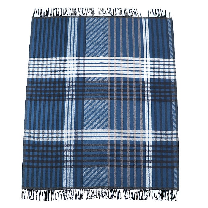 美品 エルメス ブランケット エスカパード チェック柄 スカーフ ユニセックス ブルー HERMES