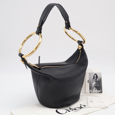 美品 Chloe クロエ グレインレザー ブレスレット スモール ハンドバッグ CHC25SS618O37 ショルダーバッグ ブラック グレインレザー レディース