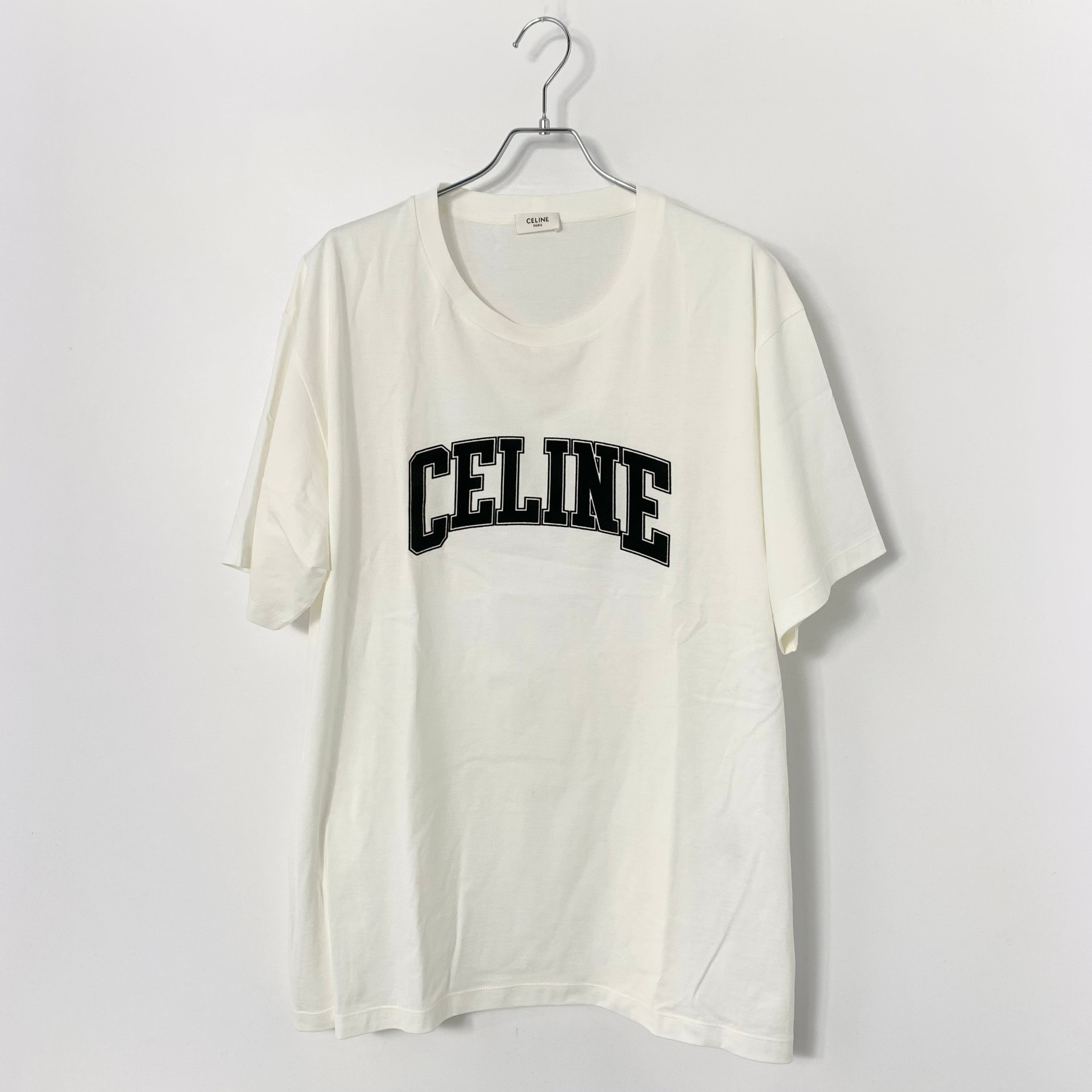 CELINE フロッキープリント ロゴTシャツ "White"