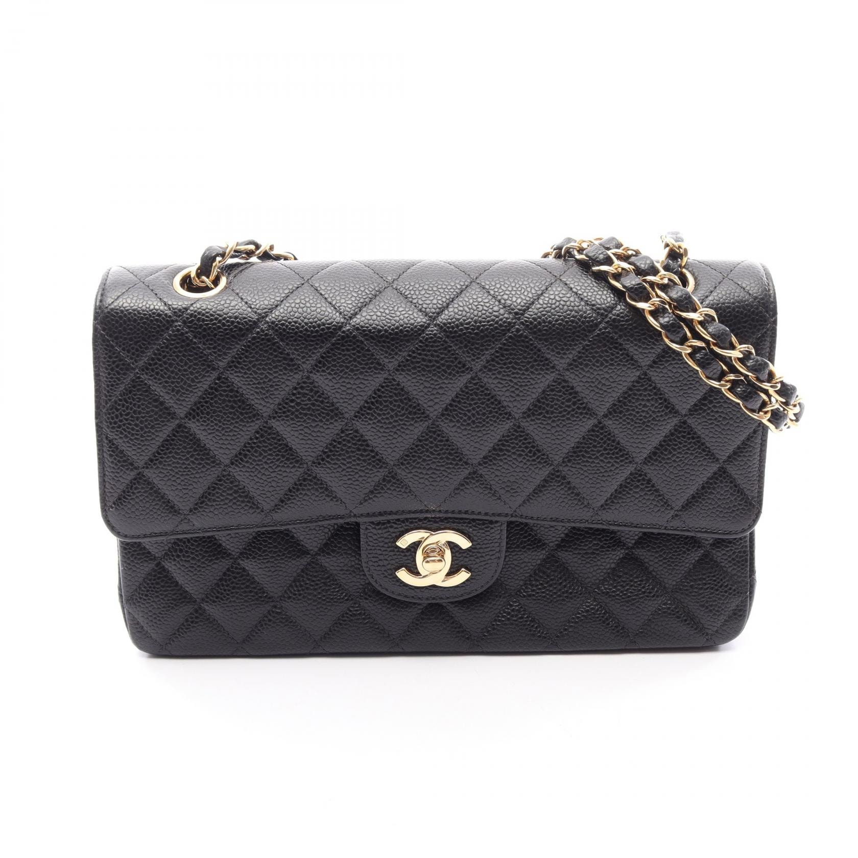 シャネル CHANEL マトラッセ Wフラップ ショルダーバッグ バッグ キャビアスキン(グレインドカーフ) レディース ブラック系 A01112 【中古】