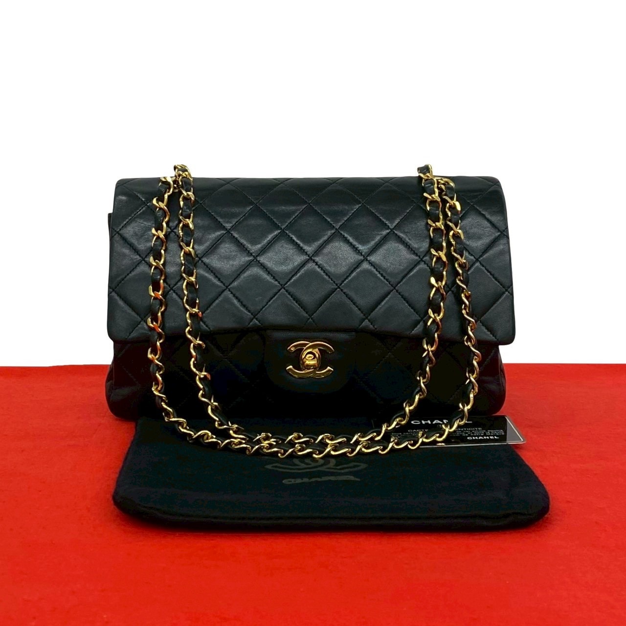 CHANEL シャネル マトラッセ ココマーク ダブルフラップ ラムスキン ショルダーバッグ ブラック
34825