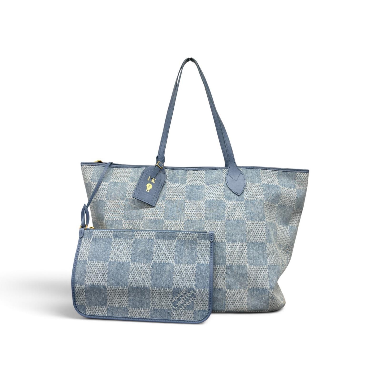 LOUIS VUITTON 希少 美品 ルイヴィトン ネヴァーフル ダミエデニム 3D トートバッグ N00198 デニム レザー RFID搭載 ブルー ショッピングバッグ 肩掛けショルダー LV Aランク 中古 鑑定済 ヴィトンバッグ