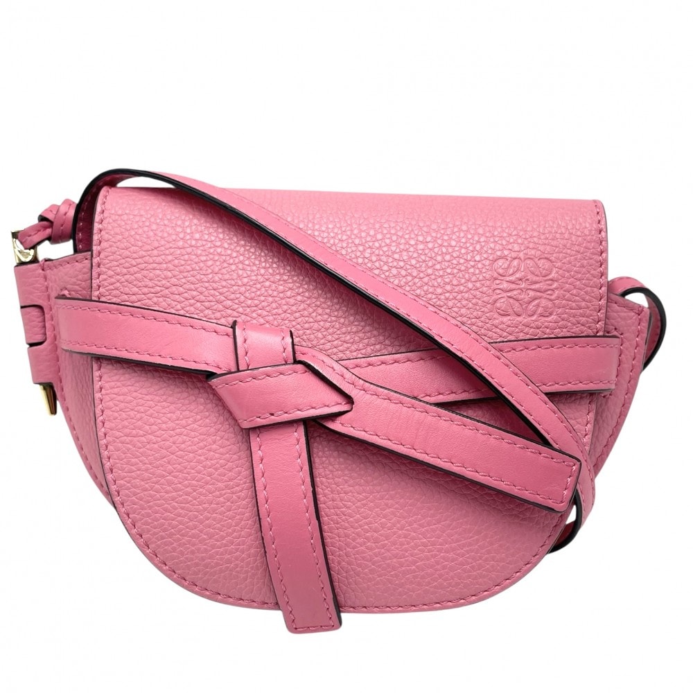 LOEWE ロエベ ショルダーバッグ アナグラム ゲートバッグミニ 肩掛け レザー ピンク ゴールド金具 レディース【中古品】