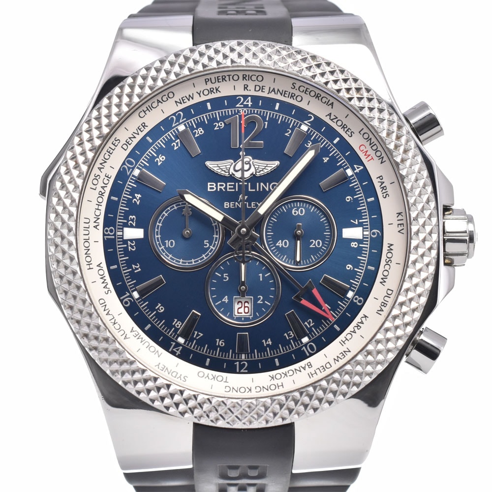 ブライトリング BREITLING A47362 ベントレー GMT クロノグラフ ブルー 自動巻き メンズ 良品 腕時計 D#149792