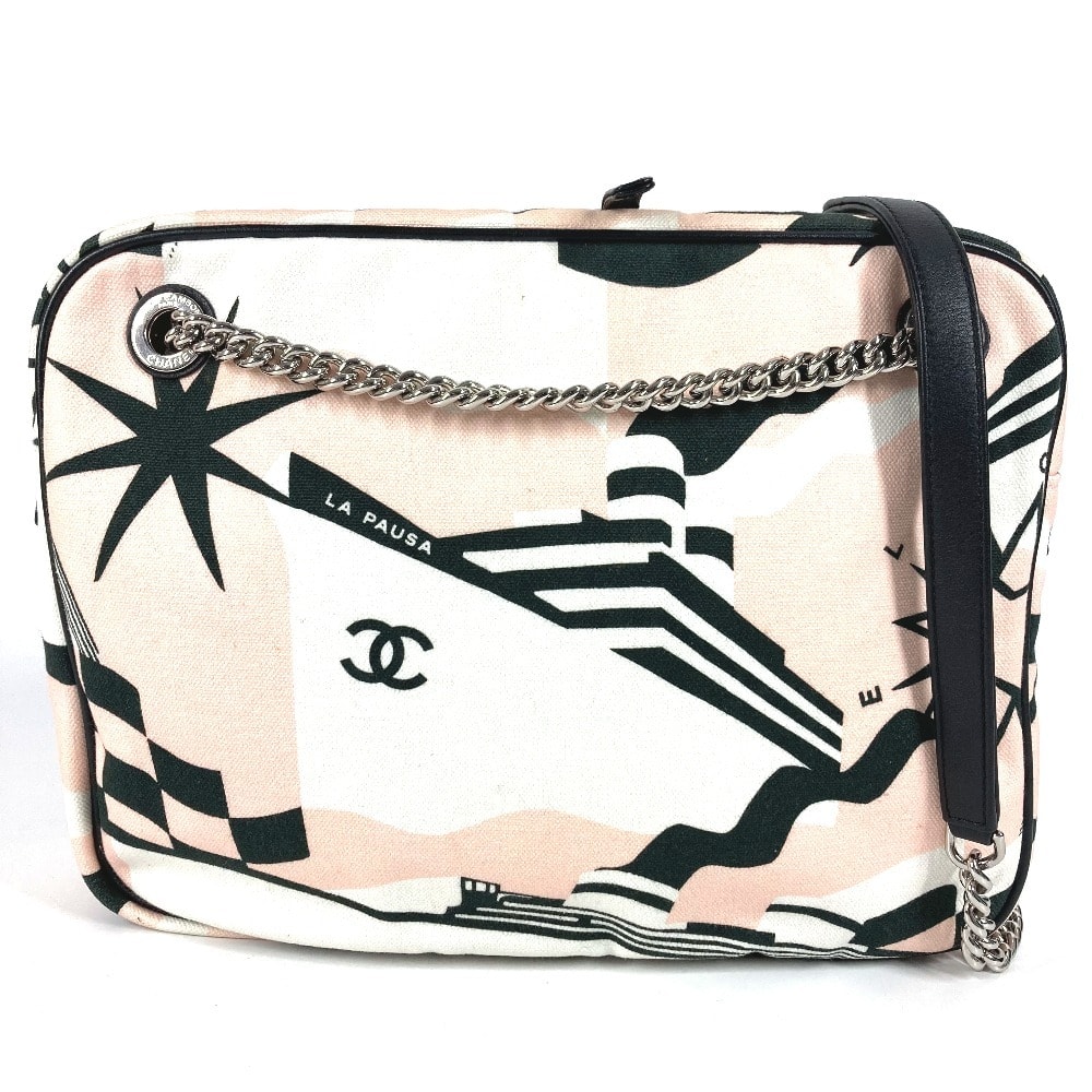 シャネル CHANEL LA PAUSA ラパウザ クルーズライン  Wチェーン カバン トートバッグ 肩掛け ショルダーバッグ レザー/キャンバス ピンク系