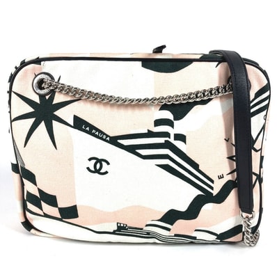 シャネル CHANEL LA PAUSA ラパウザ クルーズライン Wチェーン カバン トートバッグ 肩掛け ショルダーバッグ レザー/キャンバス ピンク系