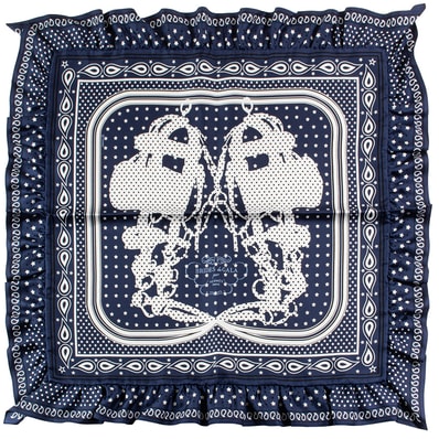 HERMES エルメス スカーフ カレ70 Brides de Gala Bandana a Pois ブリッド・ドゥ・ガラ バンダナ ア ポア 942669S 02 シルク ネイビー ホワイト【中古】