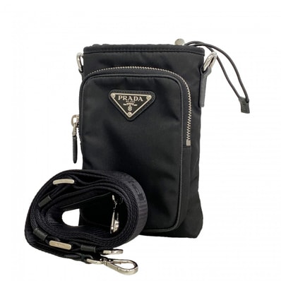 【6fd5516-k】プラダ ショルダーバッグ テスート ナイロン ブラック シルバー金具【中古】レディース