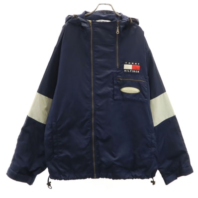 TOMMY HILFIGER トミーヒルフィガー 90s オールド フラッグタグ ナイロンジャケット XL ネイビー 裏メッシュ