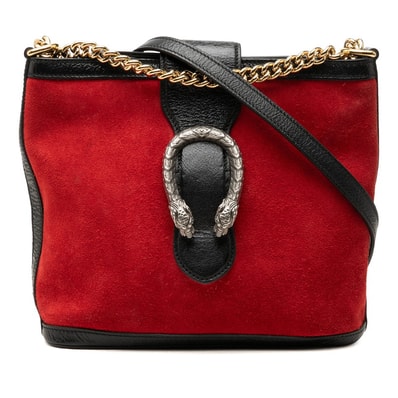 グッチ ディオニュソス チェーン ショルダーバッグ 499622 レッド ブラック スウェード レザー レディース GUCCI 中古