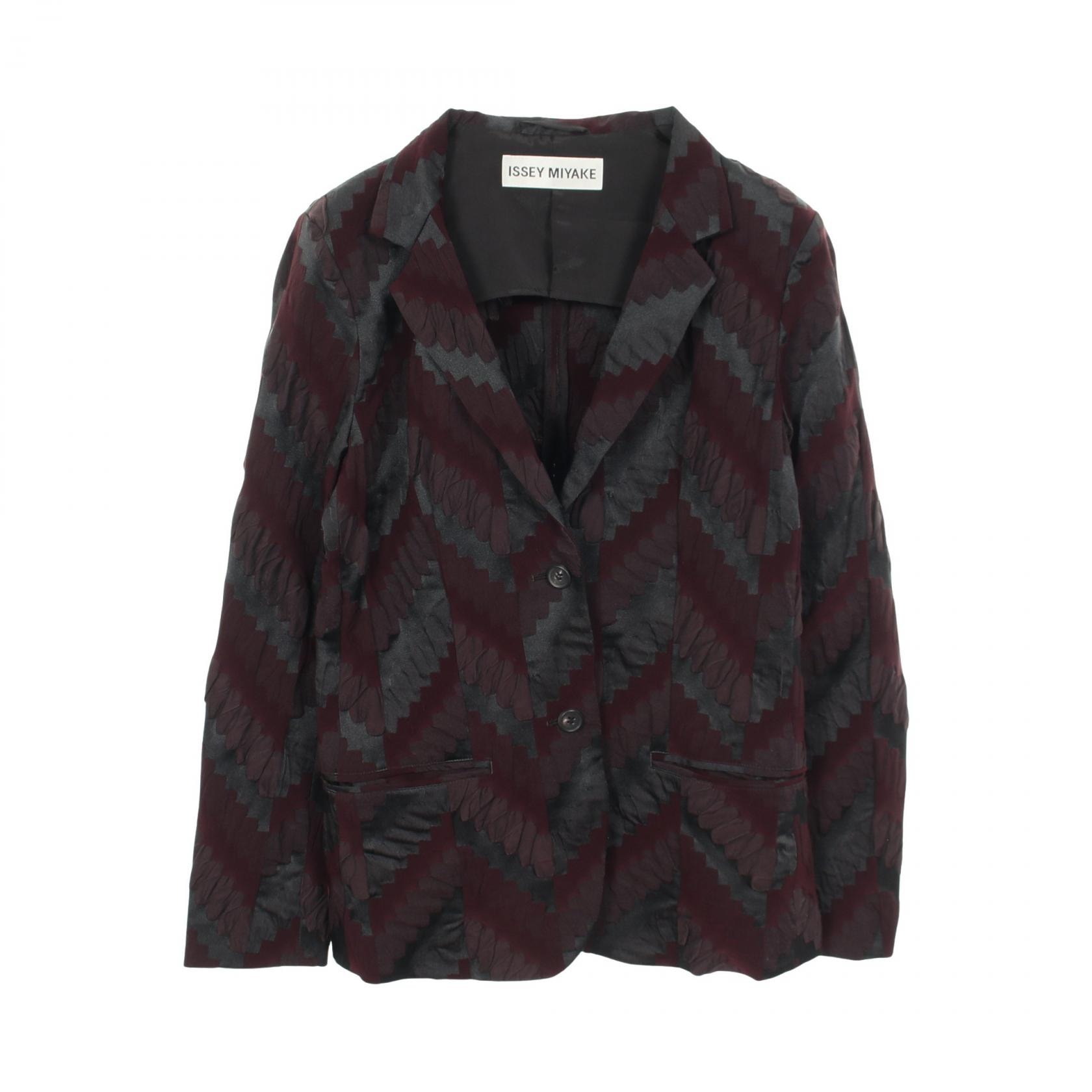 イッセイミヤケ ISSEY MIYAKE 総柄 テーラードジャケット 衣料品 アウター ナイロン ポリエステル レディース ブラック系 / パープル系 【中古】