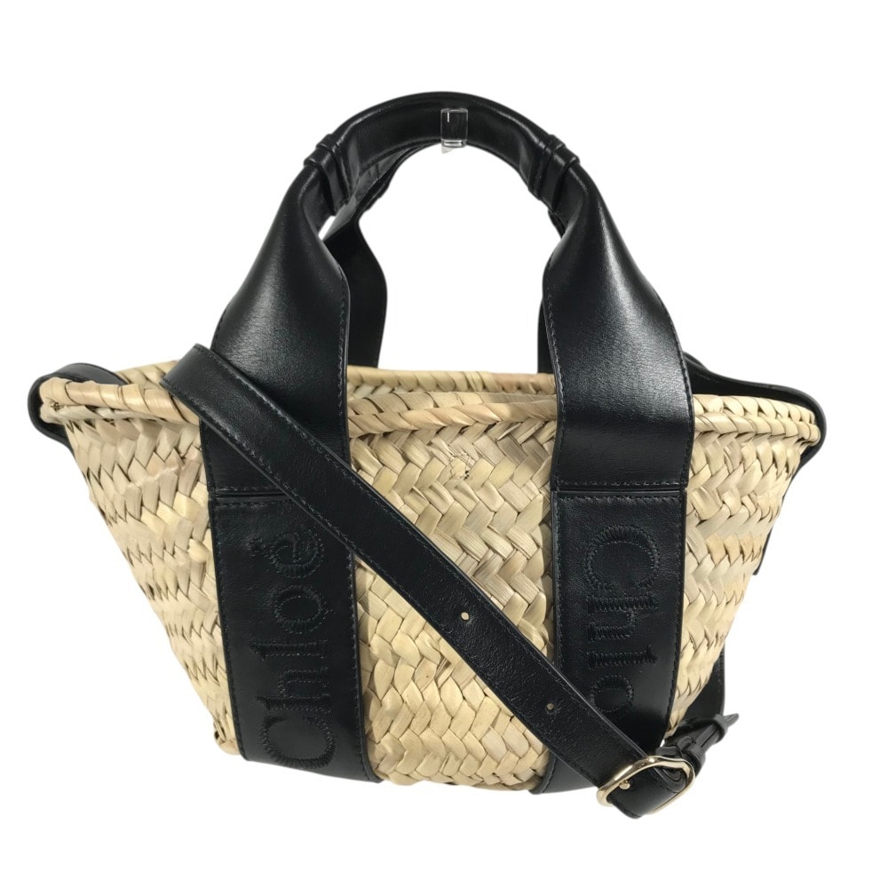 クロエ Chloe センスミニ センス ミニ カゴバッグ バスケットバッグ カバン トートバッグ 2WAYバッグ ショルダーバッグ ハンドバッグ ラフィア ブラック 美品