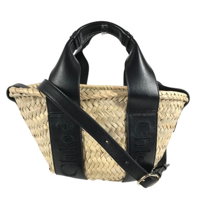 クロエ Chloe センスミニ センス ミニ カゴバッグ バスケットバッグ カバン トートバッグ 2WAYバッグ ショルダーバッグ ハンドバッグ ラフィア ブラック 美品