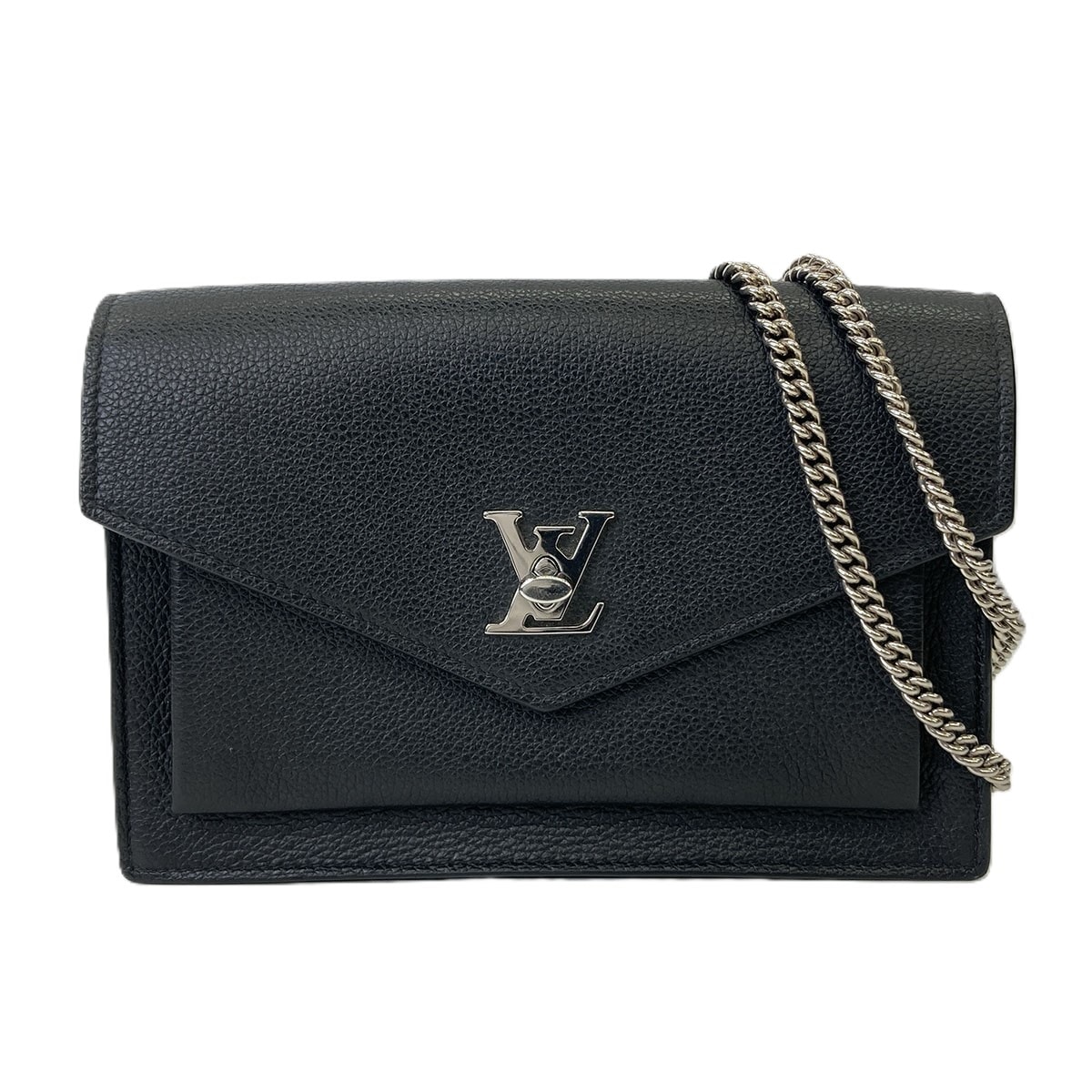 LOUIS VUITTON ルイ・ヴィトン ポシェット ロックミーチェーン ショルダーバッグ レザー ブラック  レディース【中古】