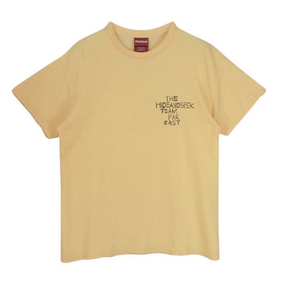 HideandSeek ハイドアンドシーク Tシャツ TEAM FAR EAST ハンドペイント ロゴ クルーネック プリント 半袖 Tシャツ イエロー系 M【中古】
