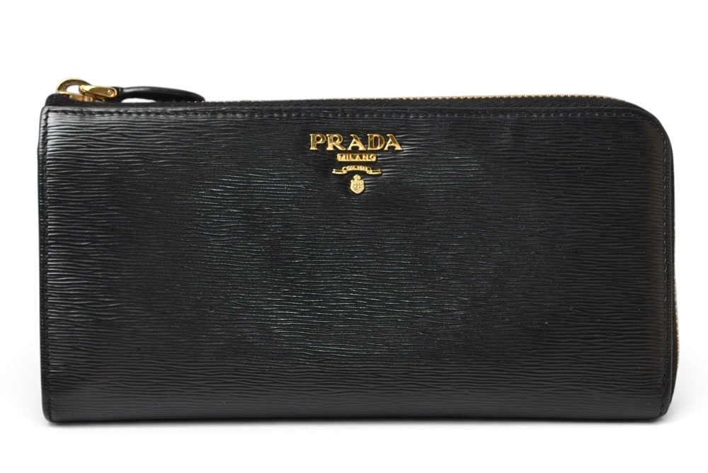 プラダ 長財布 PRADA L字ファスナー 1ML183 VITELLO MOVE レザー ブラック レディース【中古】