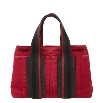エルメス トロカホリゾンタルPM トートバッグ ハンドバッグ レッド ブラウン キャンバス レザー レディース HERMES 【中古】