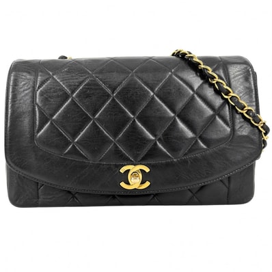 CHANEL シャネル ショルダーバッグ マトラッセ ダイアナ25 チェーン ココマーク 肩掛け 斜め掛け ココ ターンロック 鞄 かばん ラムスキン ブラック 黒 ゴールド金具 レディース【中古品】