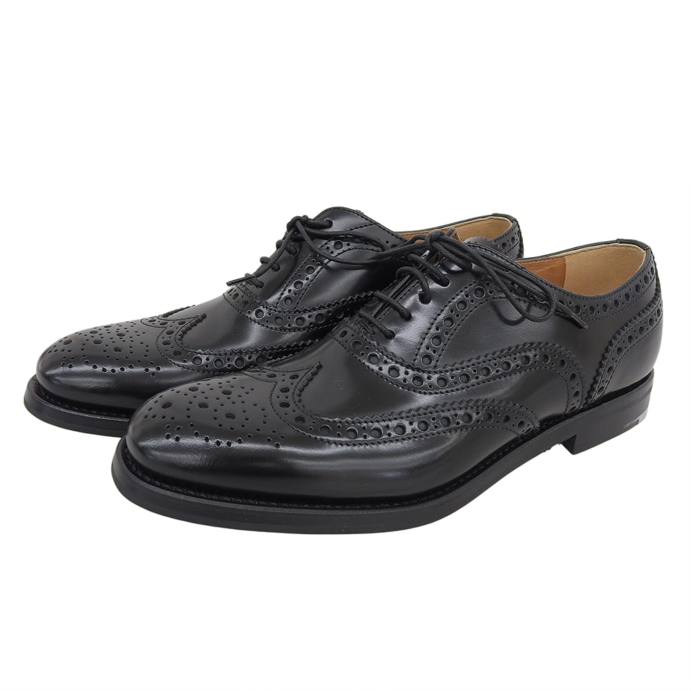 チャーチ 美品 BURWOOD ポリッシュドバインダー カーフ ウイングチップ シューズ レディース 黒 ブラック 36 1/2 36 1/2