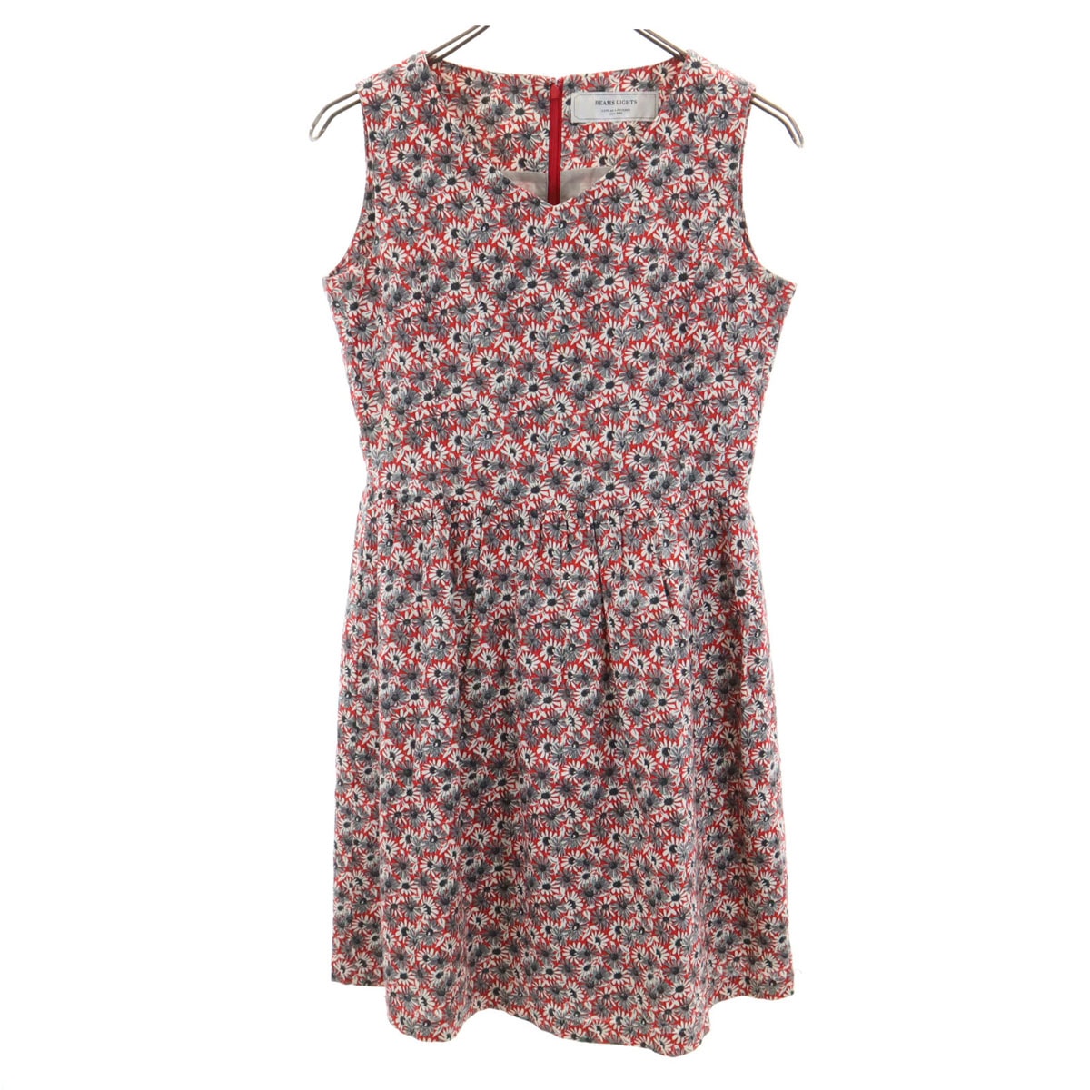 BEAMS LIGHTS ビームスライツ 花柄 ノースリーブ ミニワンピース 36 レッド