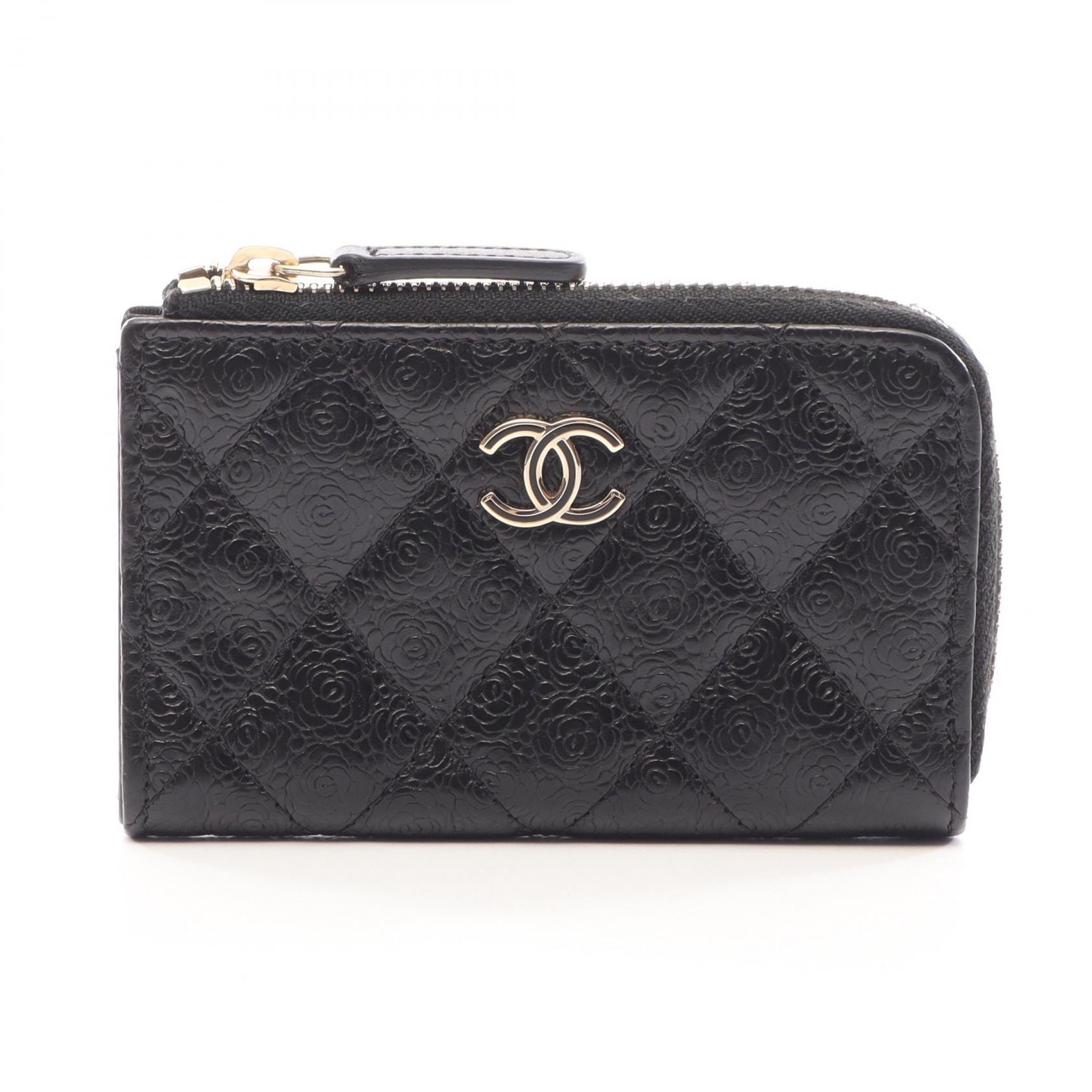 シャネル CHANEL マトラッセ カメリア キーリング付き L型ファスナー長財布 財布 レザー レディース ブラック系 【中古】