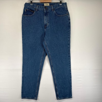 古着 エルエルビーン L.L.Bean デニム パンツ ジッパーフライ 5ポケット レザーパッチ アウトドア W36 L32 ブルー系 メンズ