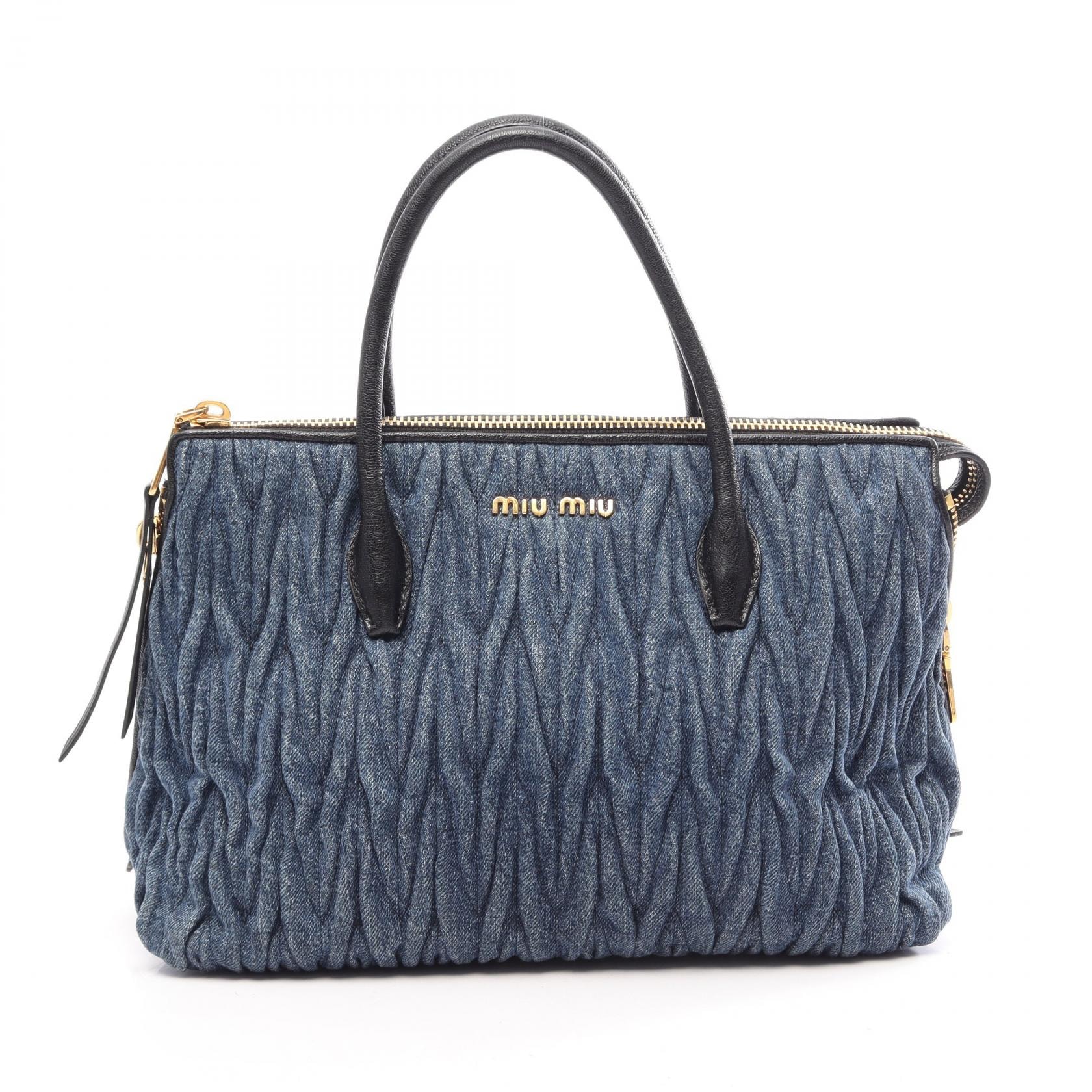 ミュウ ミュウ Miu Miu DENIM MATELASSE マテラッセ ハンドバッグ バッグ デニム レザー レディース ネイビー系 / ブラック系 【中古】
