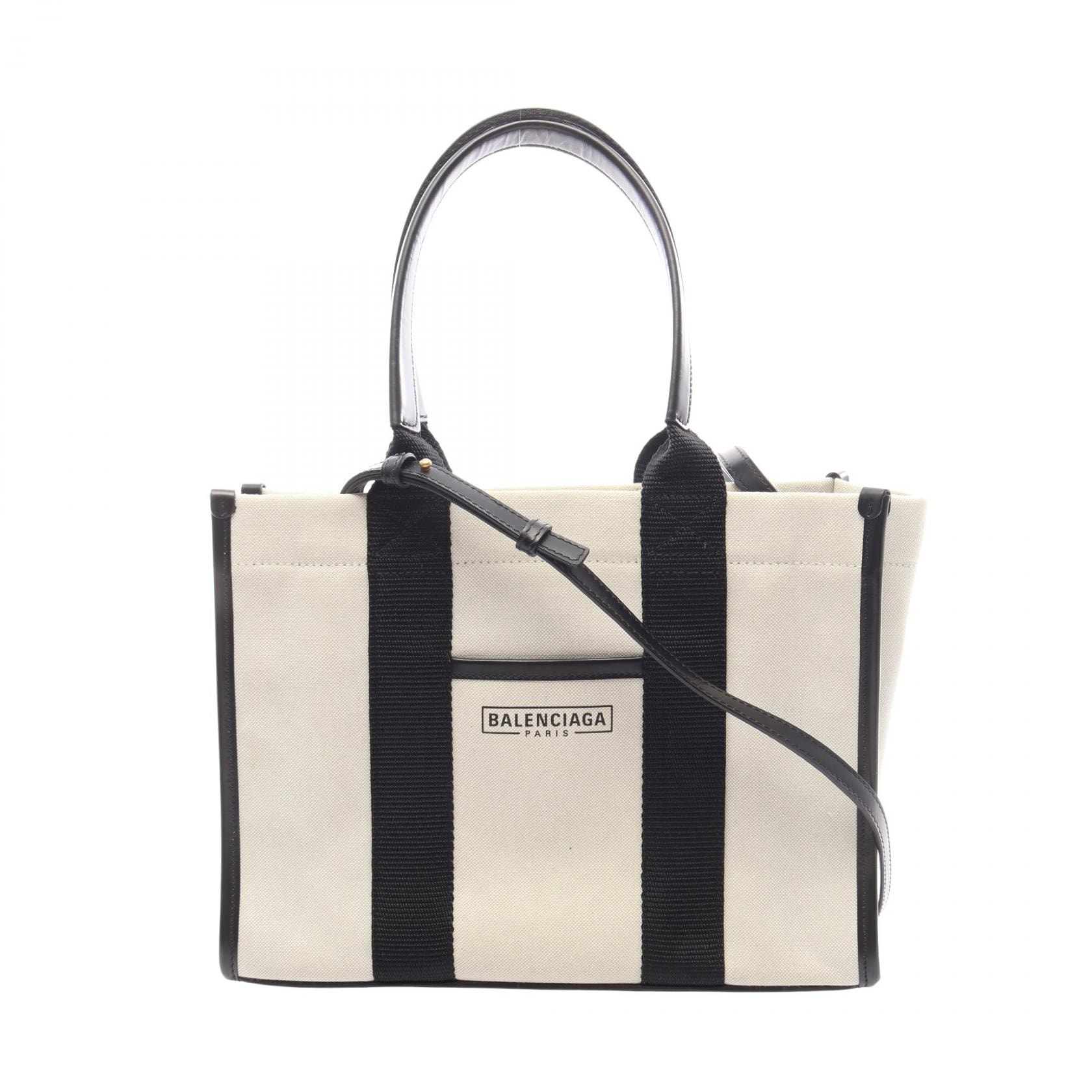 バレンシアガ BALENCIAGA HARDWARE TOTE S 2WAY トートバッグ バッグ キャンバス レザー レディース アイボリー系 / ブラック系 671402 【中古】