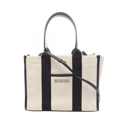 バレンシアガ BALENCIAGA HARDWARE TOTE S 2WAY トートバッグ バッグ キャンバス レザー レディース アイボリー系 / ブラック系 671402 【中古】