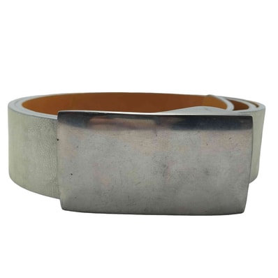 スクエア バックル シルバー レザー ベルト【1142376125556】