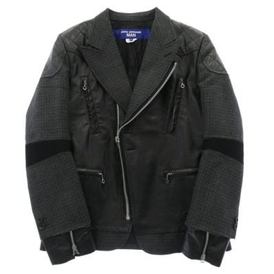 JUNYA WATANABE COMME des GARCONS MAN ジュンヤワタナベコムデギャルソンマン レザージャケット 23AW WL-J006 ウール ガンクラブチェック フェイクレザー ドッキング ライダース ジャケット 【中古】