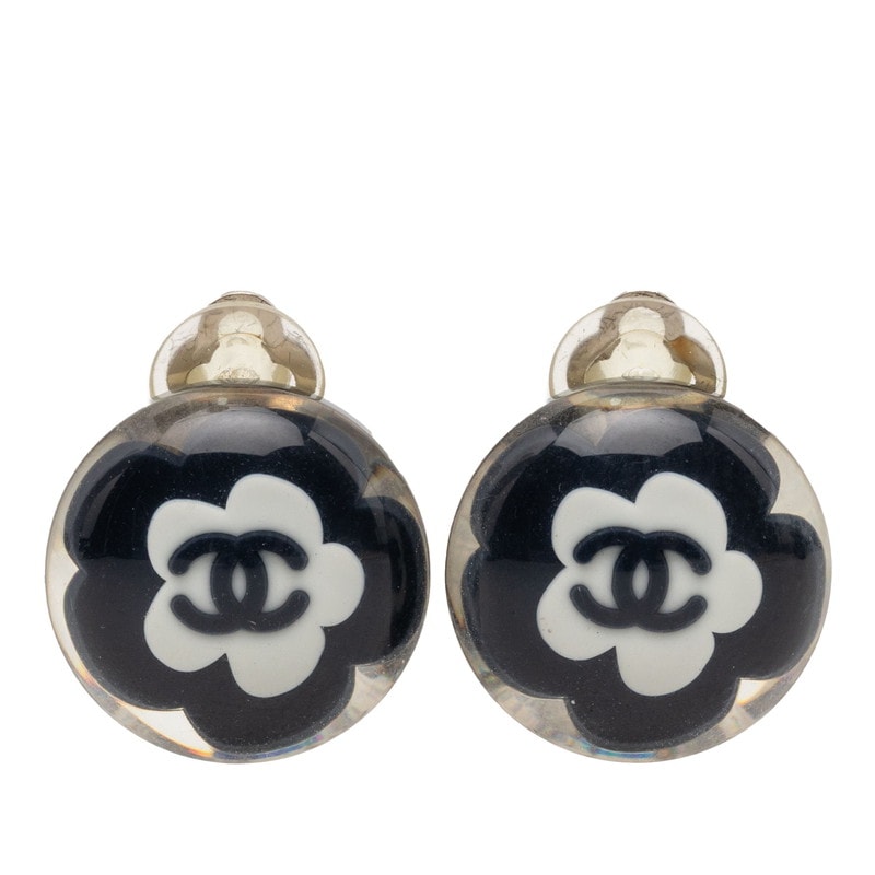 シャネル カメリア ココマーク イヤリング 04S シルバー ブラック ホワイト メタル レジン レディース CHANEL 【中古】