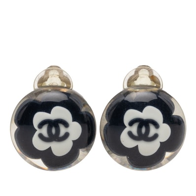 シャネル カメリア ココマーク イヤリング 04S シルバー ブラック ホワイト メタル レジン レディース CHANEL 【中古】