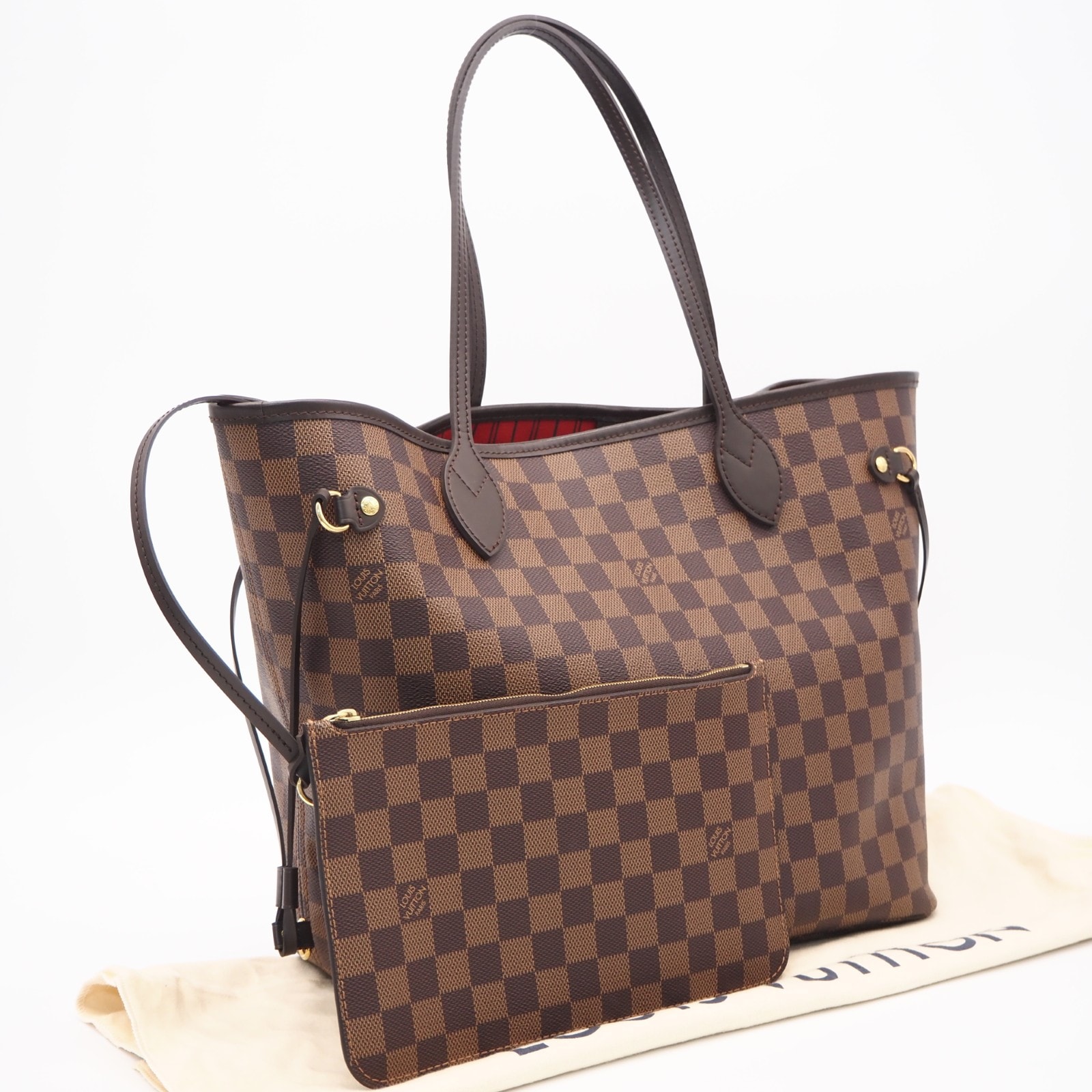 極美品 LOUIS VUITTON ルイ・ヴィトン ダミエ ネヴァーフルMM N41358 ハンドバッグ ブラウン ベージュ コーティングキャンバス レザー レディース
