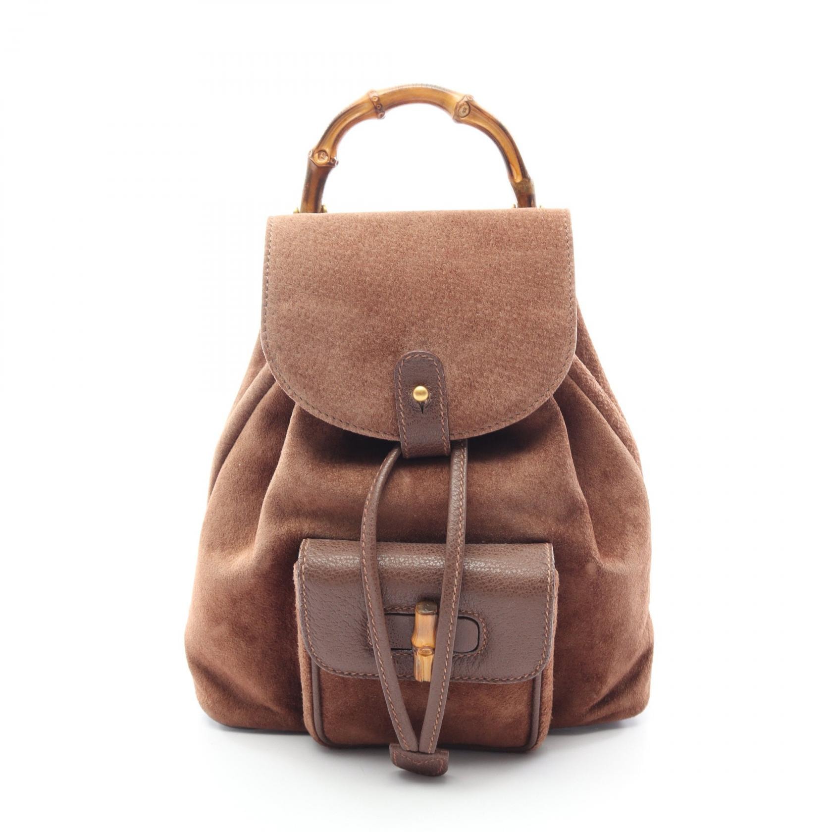 グッチ GUCCI バンブー リュックサック バックパック バッグ スウェード レザー レディース ブラウン系 003 1705 0030 【中古】