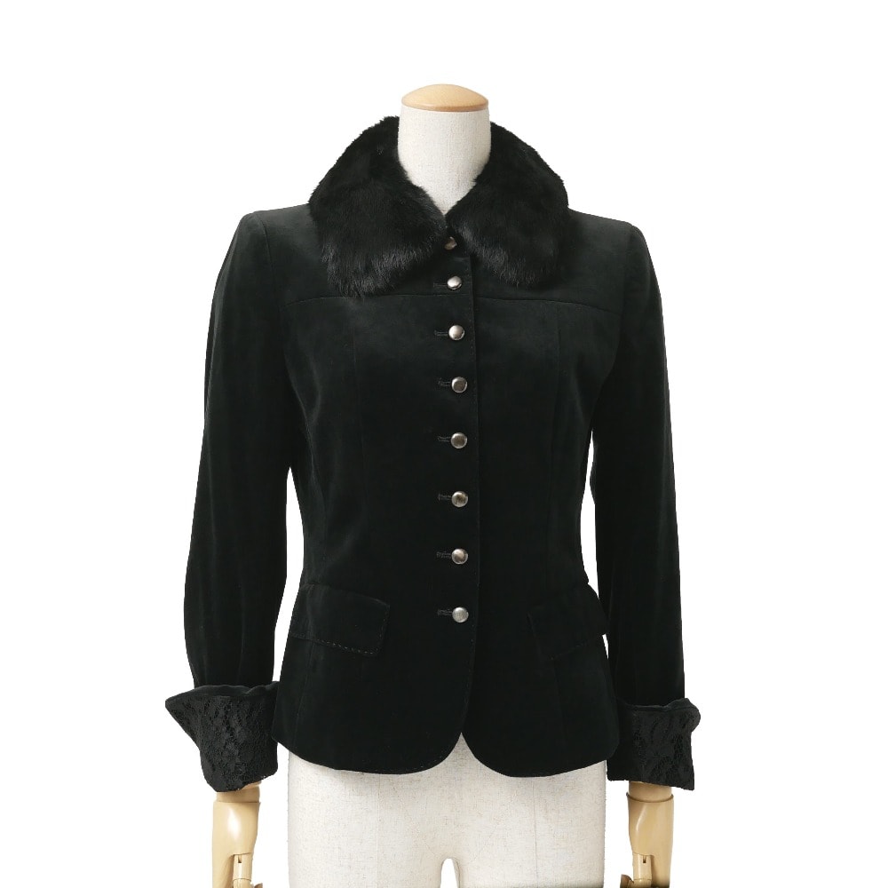 ■美品■BURBERRY バーバリー ジャケット サイズ38 ベロア レース襟 ラビットファー付け襟 ブランド古着【中古】20260909/RB0896