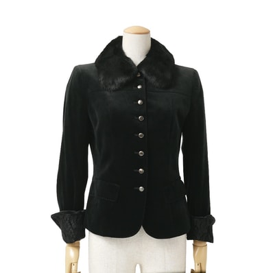 ■美品■BURBERRY バーバリー ジャケット サイズ38 ベロア レース襟 ラビットファー付け襟 ブランド古着【中古】20260909/RB0896