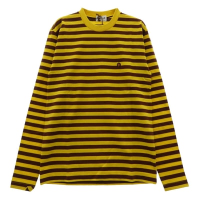 A BATHING APE アベイシングエイプ Tシャツ Baby milo ボーダー 長袖 Tシャツ イエロー系 ブラウン系 S【極上美品】【中古】