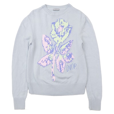 Dior ディオール × Alex Foxton アレックス・フォクストン ニットセーター サイズ S メンズ ロゴ フローラル ローズ グラフィック ジャガード プルオーバー ロングスリーブ 長袖 ウール100% トップス ペールブルー 青 イタリア製