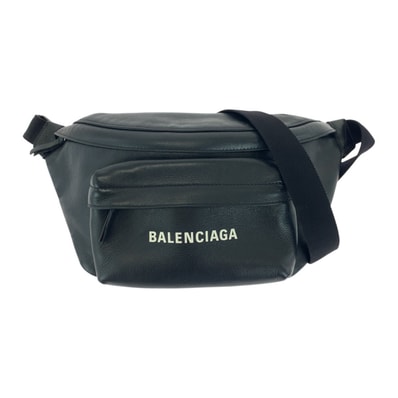 美品 BALENCIAGA バレンシアガ エブリデイ ロゴプリント ブラック 黒 シルバー金具 レザー ボディバッグ ウエストバッグ 男女兼用 503946 【中古】