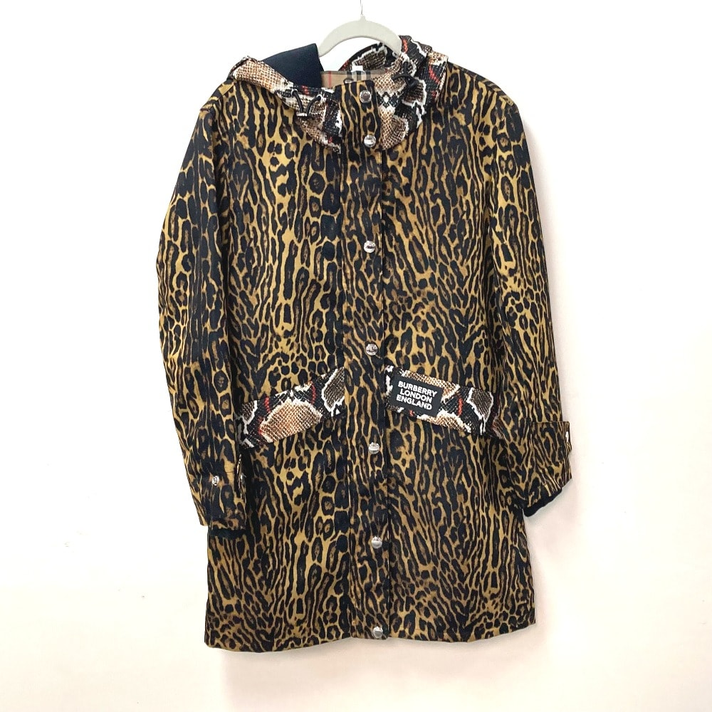 バーバリー BURBERRY レオパード 豹 ヒョウ  8022743 チェック ブルゾン フード付き ジャンバー アウター コート 長袖 ロングコート ポリアミド ブラウン