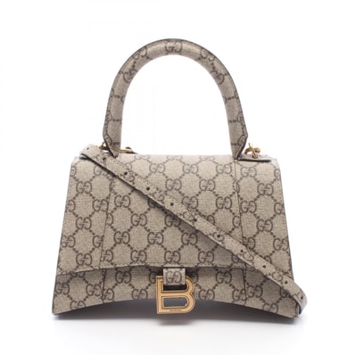 グッチ GUCCI GUCCI × BALENCIAGA ハッカープロジェクト フローラ アワーグラス ハンドバッグ バッグ PVCコーティングキャンバス レディース ベージュ系 / ブラウン系 681697 【中古】
