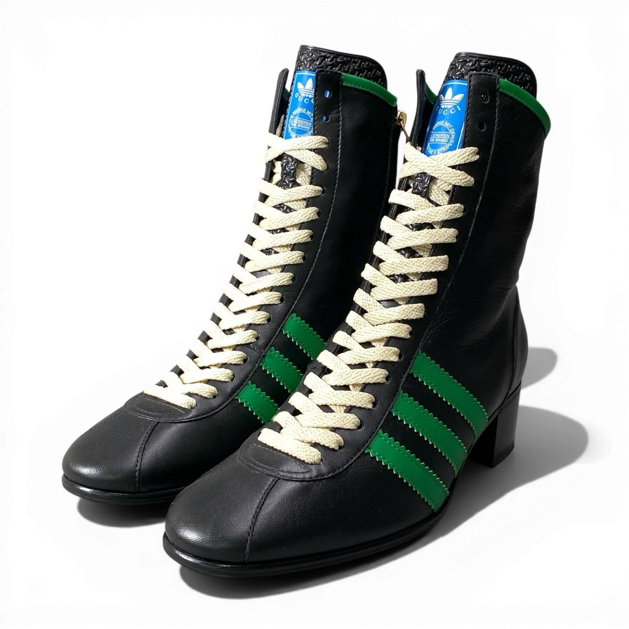 超美品 GUCCI グッチ × アディダス ボーリングシューズ サイドジップ トレフォイルロゴ ブラック レザー レザーブーツ A3-00323 【中古】