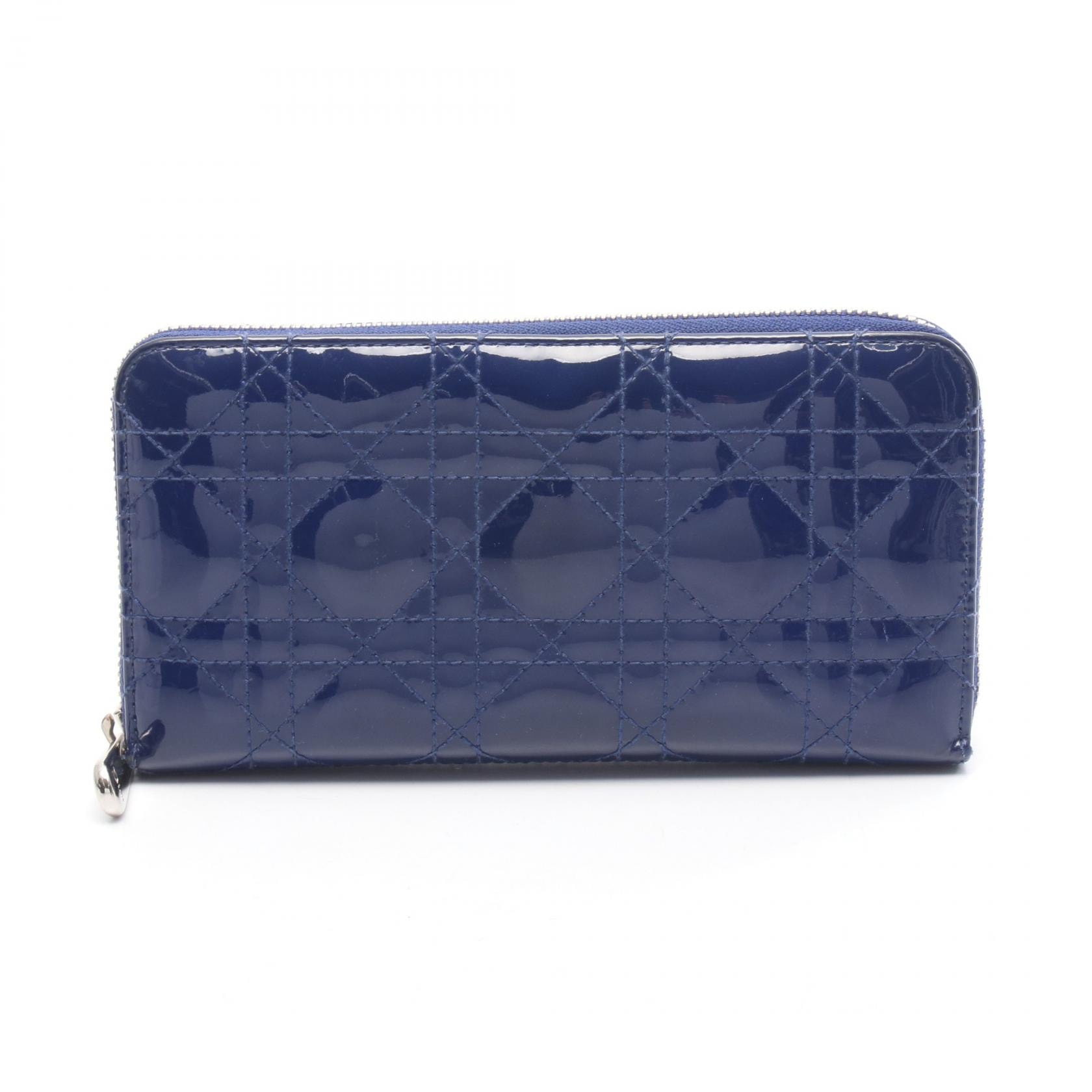 ディオール Dior レディディオール ラウンド長財布 財布 パテントレザー レディース ブルー系 【中古】