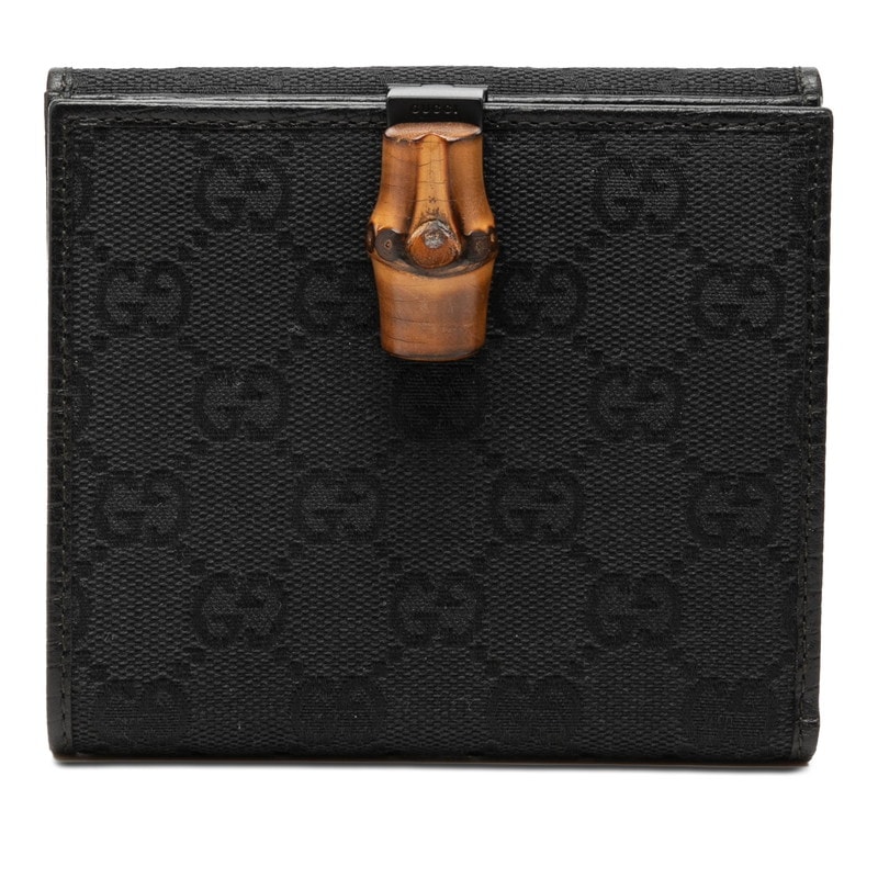 グッチ GGキャンバス バンブー 二つ折り財布 112523 ブラック キャンバス レザー レディース GUCCI 中古